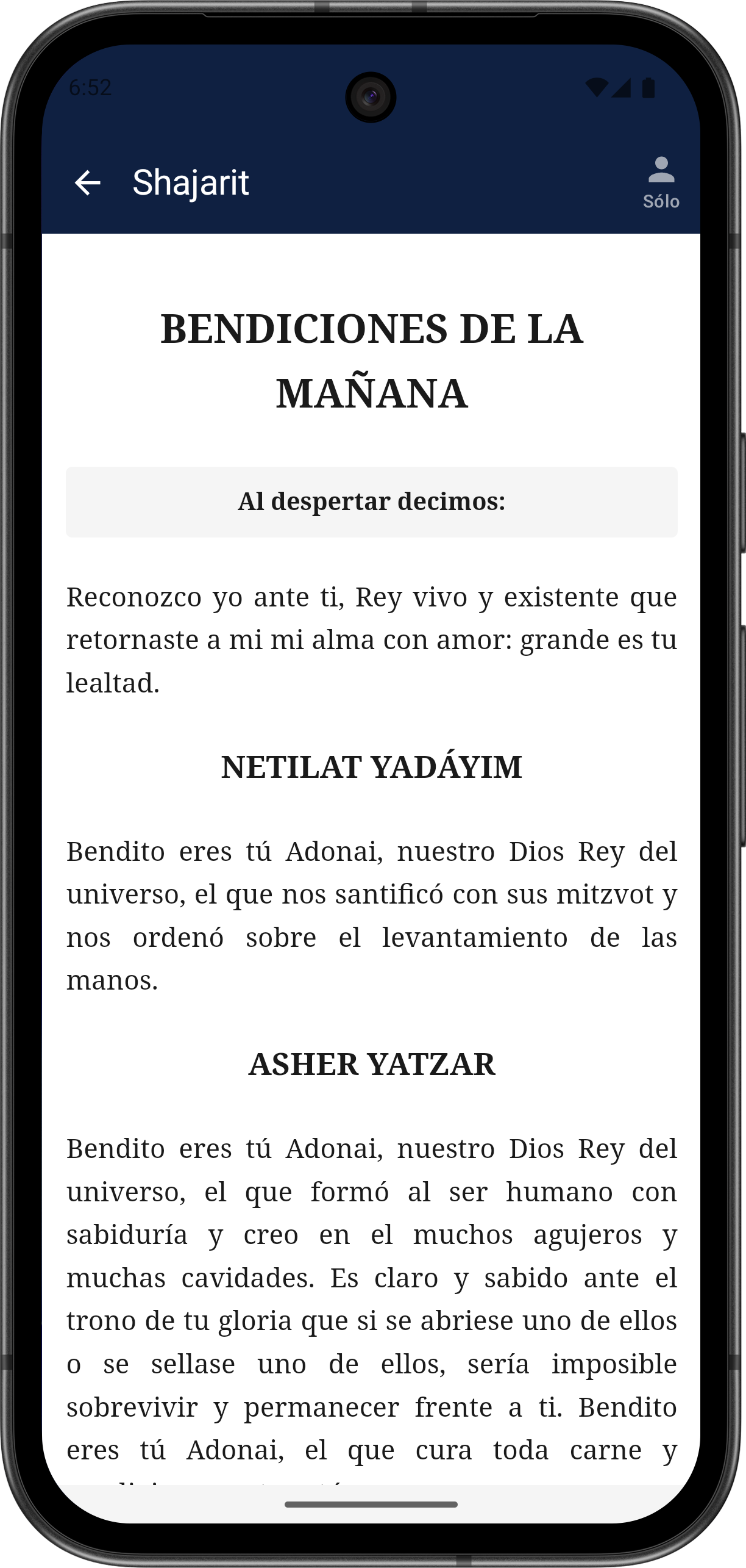 Sidur Minjat Refael - Interfaz de calendario