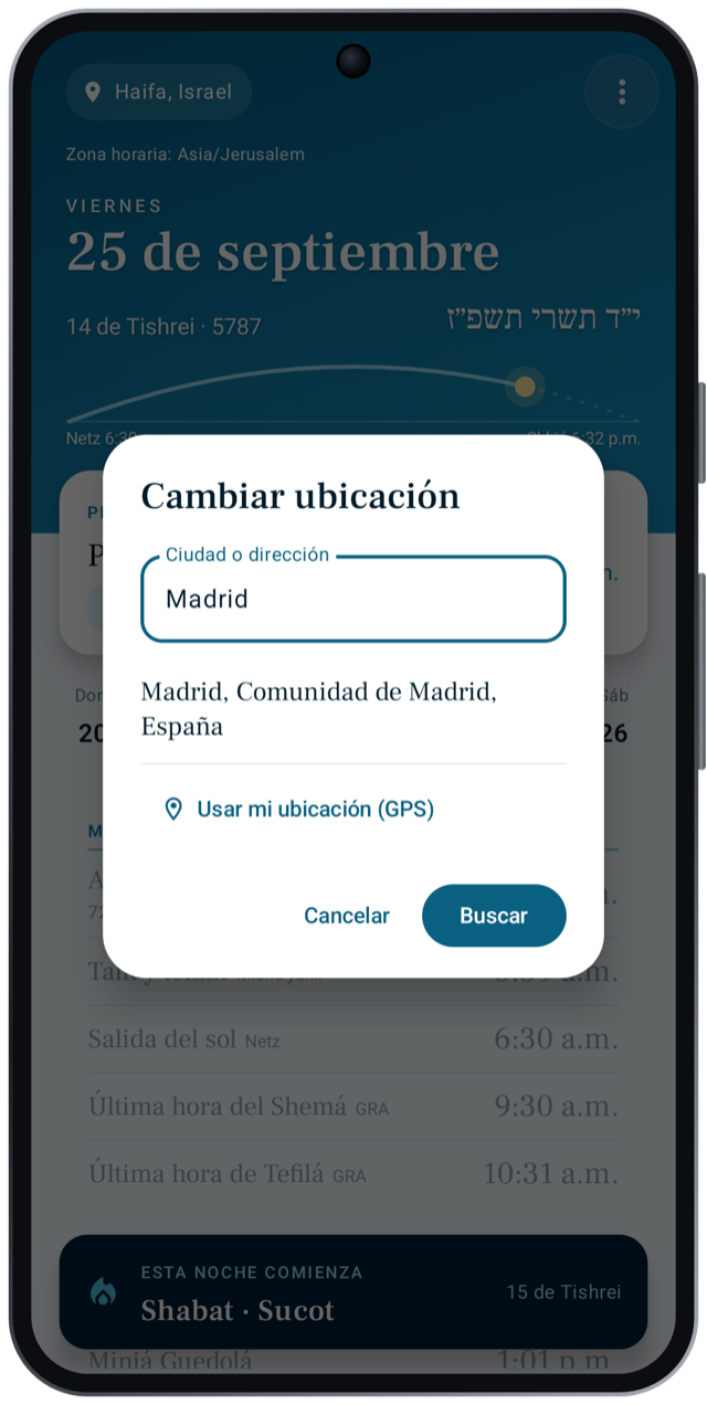 Elegir la ubicación o cualquier ciudad