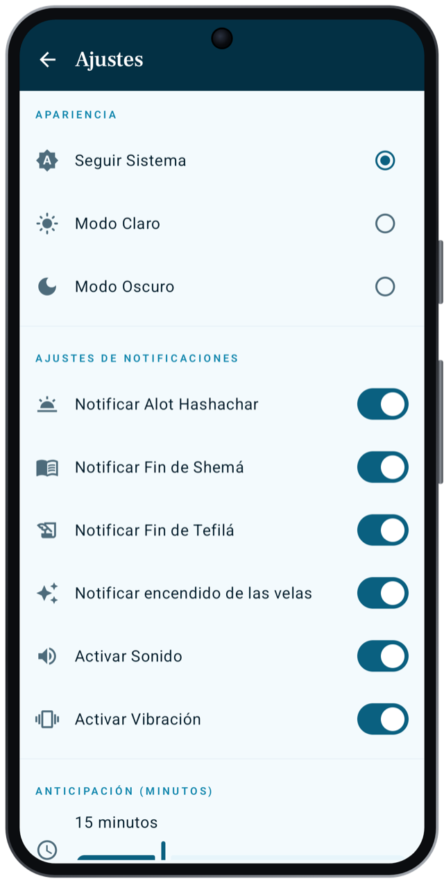 Ajustes de apariencia y recordatorios